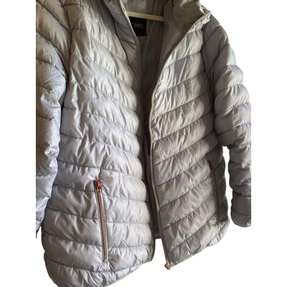 Big Chill Womens Light Gray Puffer Jacket 1X With Rose Gold Zippers & Hood - Picture 6 of 7